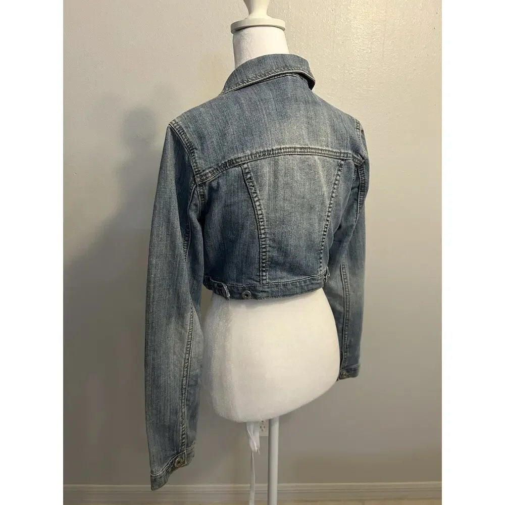 VTG 90s Denim Jacket Women’s M Cropped Western Dollhouse Sexy Cowgirl Hipster